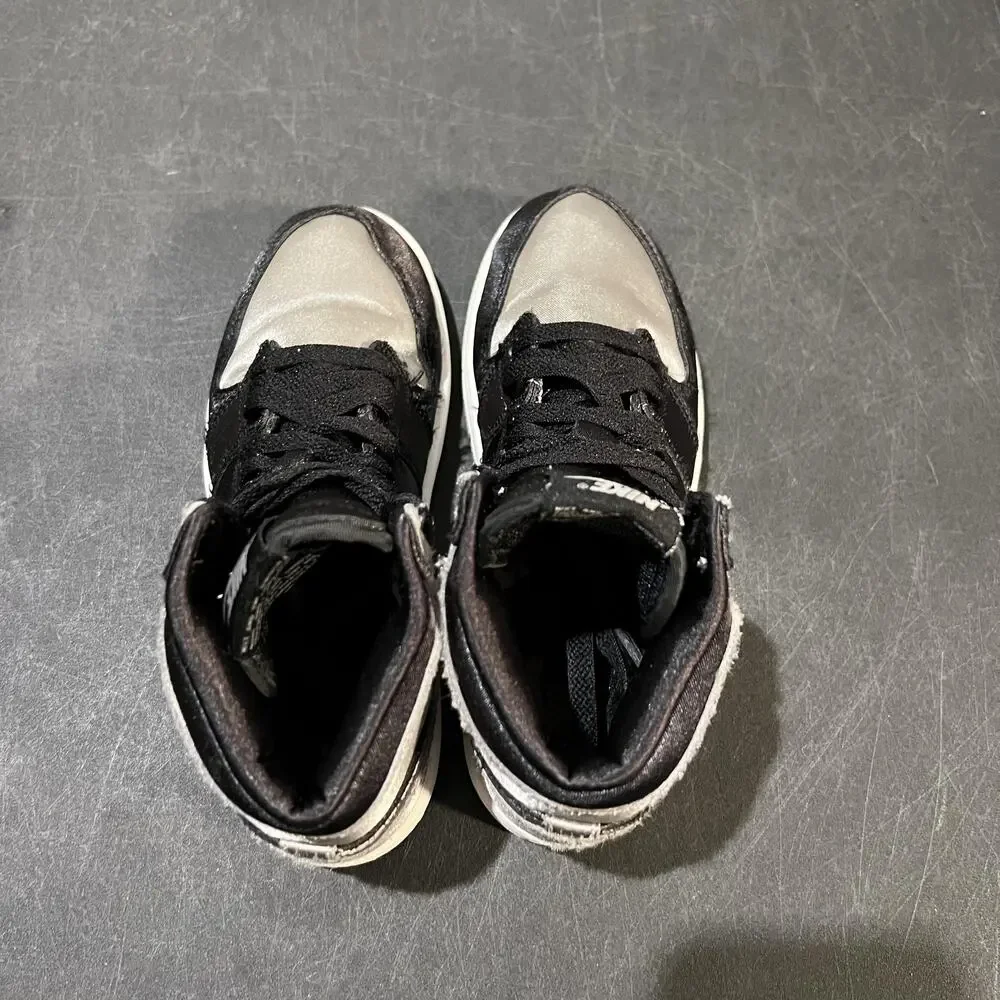 Nike Air Jordan 1 High OG Satin Shadow Shoes Youth 2Y Black Silver FD5304-010